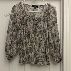 Karen Kane Shear Floral Blouse - Cream and Black Palm Print with Zebras